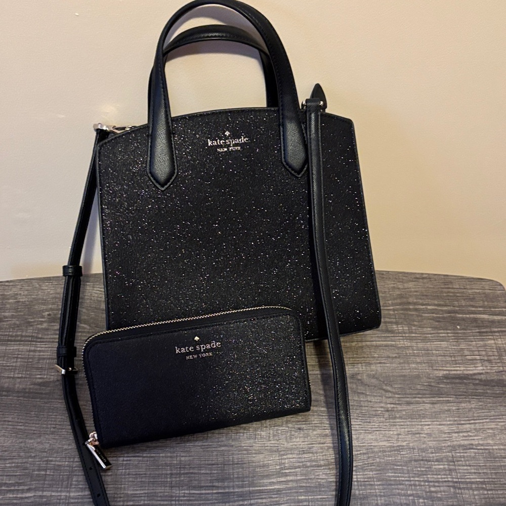 Kate Spade Black Sparkle purse and Wallet set